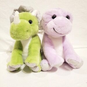 Frankford Purple T-Rex Green Triceratops Dinosaurs 8" Plush Lovey JOINED